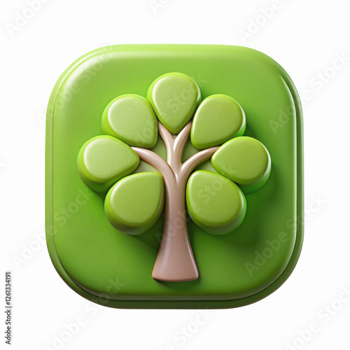 Glossy Green App Icon with Cartoon Tree Representing Nature and Eco-Friendly Concepts photo