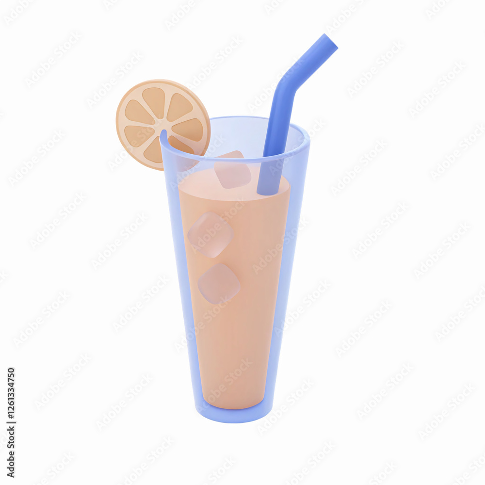 Refreshing Peach Drink with Blue Straw Lemon Slice and Transparent Ice Cubes on Transparent Background Refreshing Peach Drink with Blue Straw Lemon Slice and Transparent Ice Cubes on Transparent Background