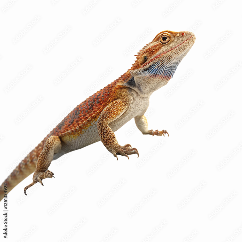 Naklejka premium Bearded Dragon Lizard Closeup with Orange and Brown Scales on Transparent Background for Pet and Wildlife Use