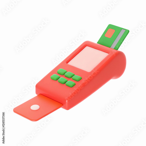 Red Digital Payment Machine with Green Buttons and Card Inserted for Electronic Transactions photo