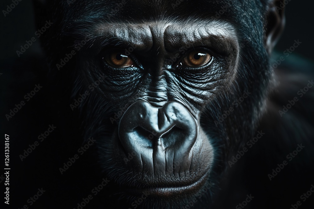 Majestic Gorilla Portrait: A Close-Up Encounter with Nature's Powerhouse.  Experience the intensity of this magnificent primate's gaze in this breathtaking wildlife photograph.