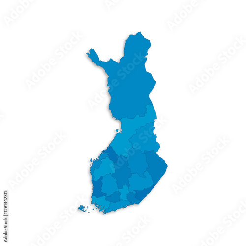 Finland map with border highlighted regions, states, isolated on white background. Template map of Finland Detailed vector illustration.