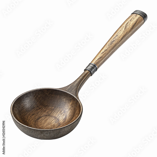 Rustic Handcrafted Wooden Ladle with Polished Handle for Kitchen and Cooking Utensil Use photo