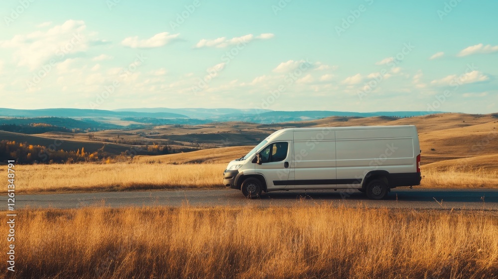 Obraz premium Rural Delivery Service: Van Driving with Packages in Countryside