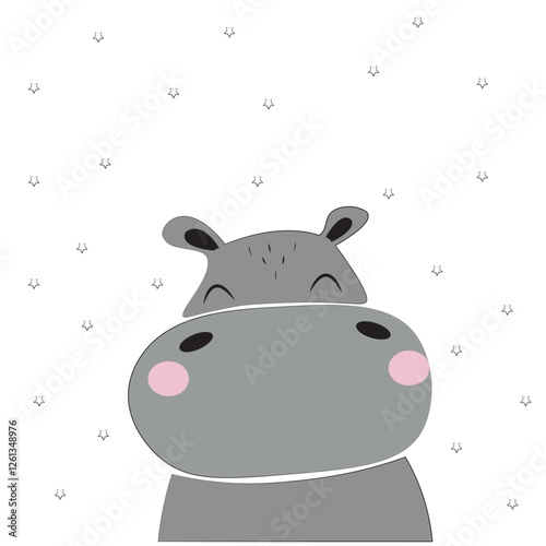 Vector hippo. Sutable for apps and animation. White background with small stars