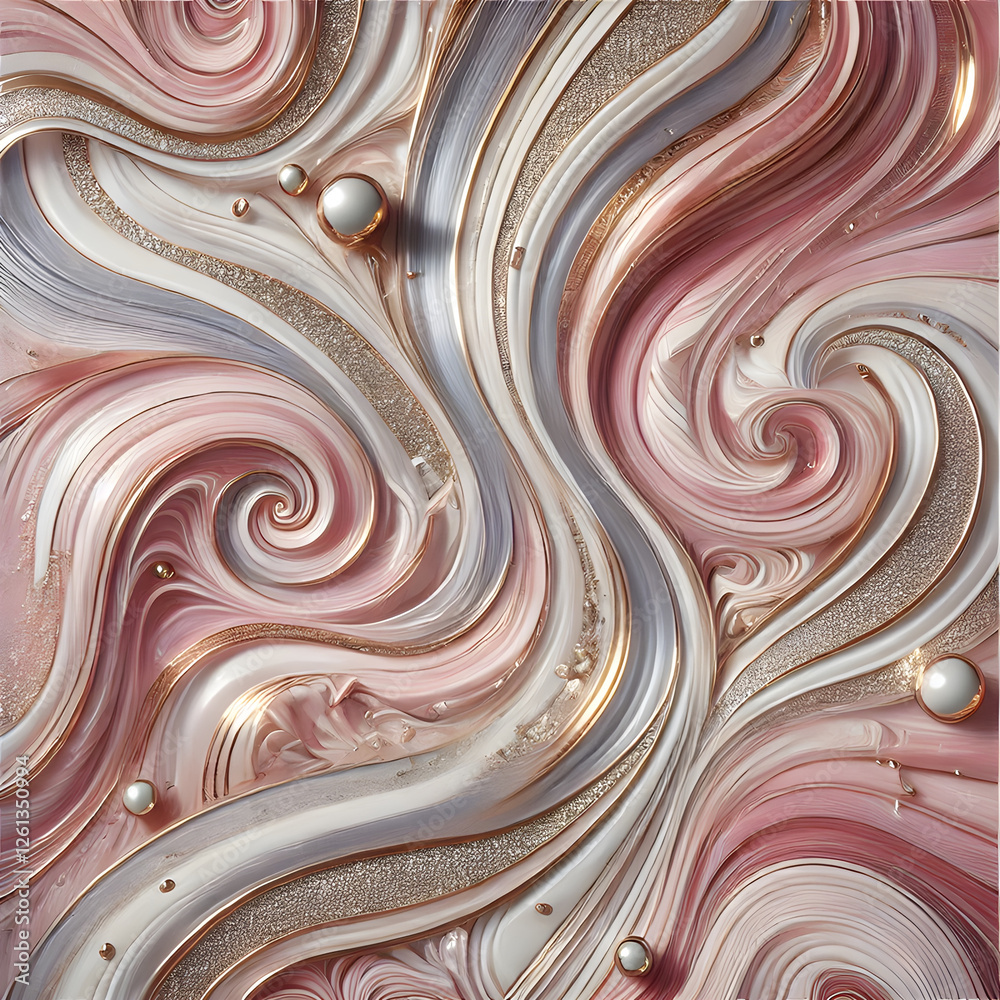 Fototapeta Pearlescent pink, silver and gold, marble background.