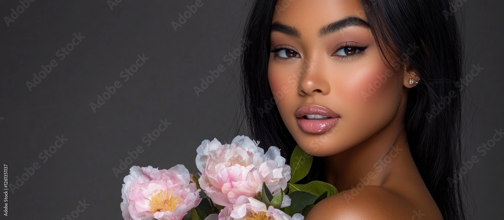 Stunning Beauty Portrait: A woman with flowers Stunning Beauty Portrait: A woman with flowers