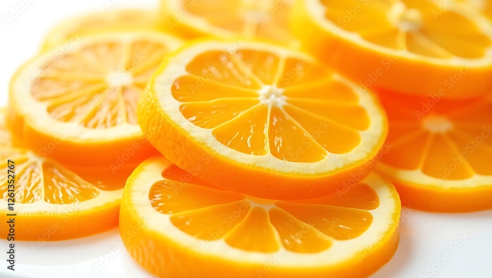 Fototapeta premium Slices of fresh oranges piled on a white plate for cooking and drinks