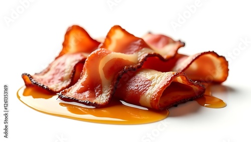 Delicious crispy bacon drizzled with sweet maple syrup on a clean surface