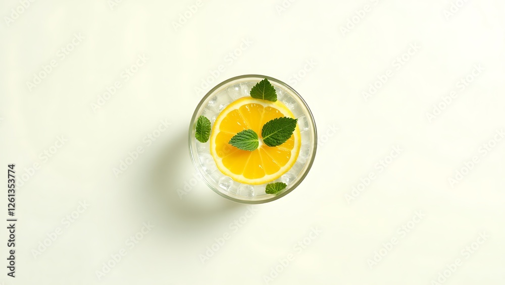 Refreshing citrus drink with mint leaves and ice on a light background Refreshing citrus drink with mint leaves and ice on a light background