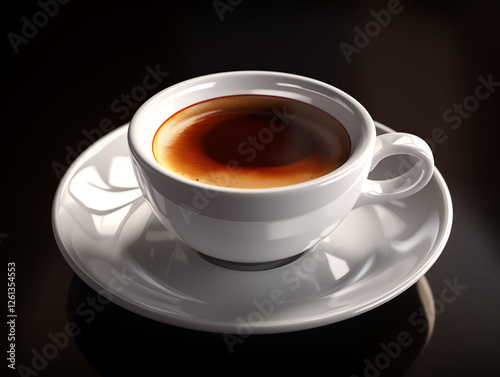 A close-up of a freshly brewed espresso, with smooth crema visible on top and fine details of the coffee’s rich texture, captured in soft lighting to showcase its richness. photo