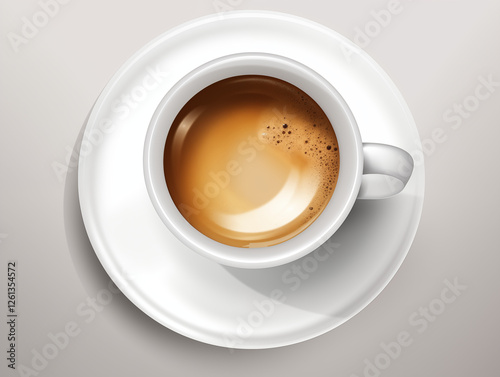 A close-up of a freshly brewed espresso, with smooth crema visible on top and fine details of the coffee’s rich texture, captured in soft lighting to showcase its richness. photo