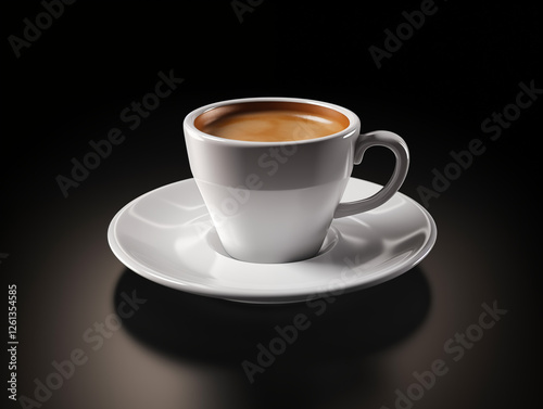 A close-up of a freshly brewed espresso, with smooth crema visible on top and fine details of the coffee’s rich texture, captured in soft lighting to showcase its richness. photo