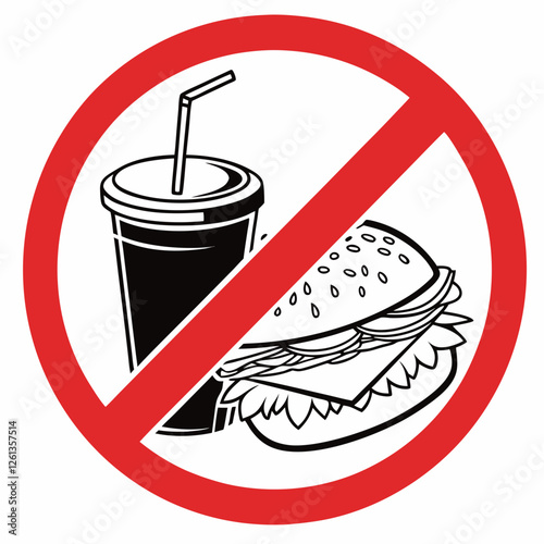 Sign prohibiting food and drinks with a clear message on a white background