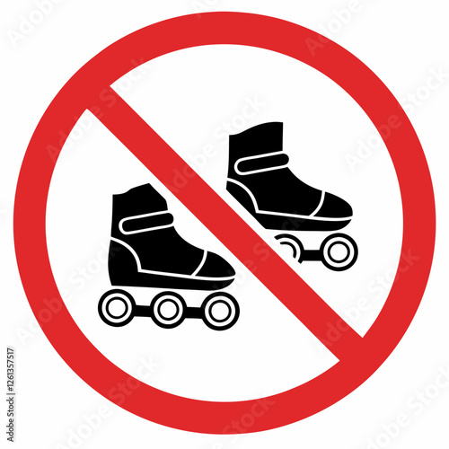 Sign prohibiting roller skating with a clear message on a white background