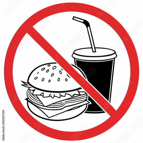 Sign prohibiting food and drinks with a clear message on a white background