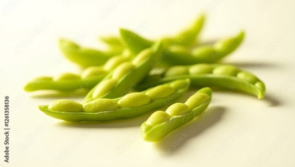 Fresh green peas scattered on a plain surface ready for cooking or snacking Fresh green peas scattered on a plain surface ready for cooking or snacking