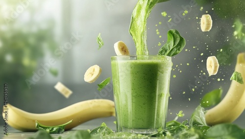 Refreshing Green Smoothie with Banana and Spinach photo