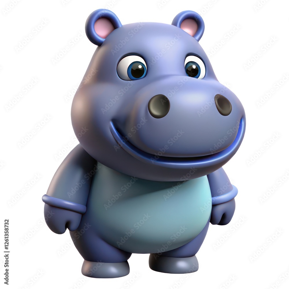 Fototapeta premium Cute 3D Cartoon Hippopotamus Illustration