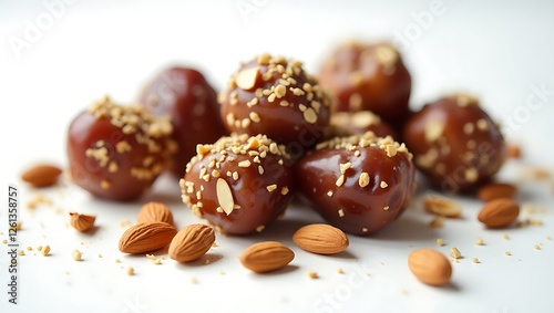 Wallpaper Mural Deliciously coated nuts and dates arranged on a light surface Torontodigital.ca