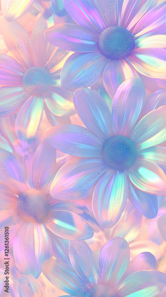 A seamless pattern of pastel rainbow daisies, their petals glowing with soft hues
A seamless pattern of pastel rainbow daisies, their petals glowing with soft hues