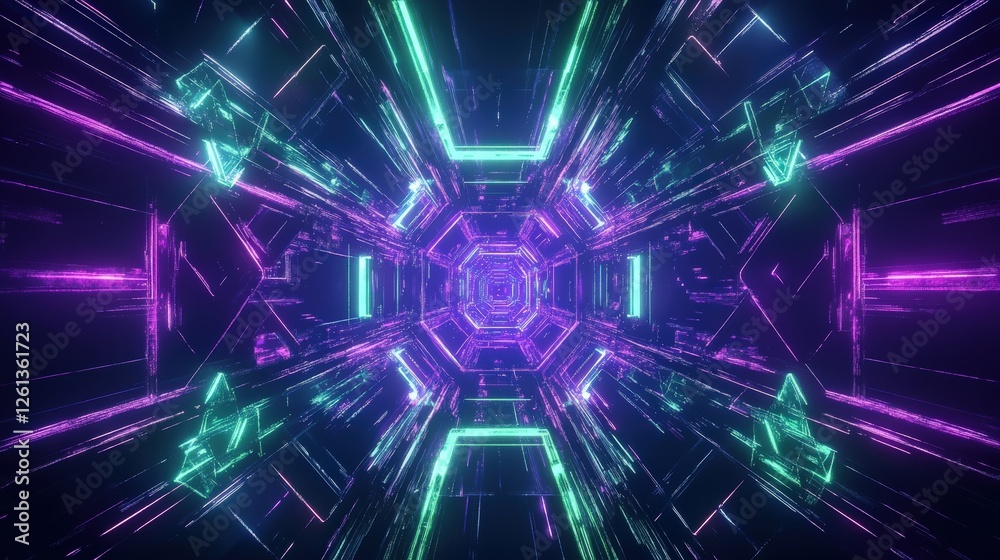 Abstract Neon Tunnel Digital Art Futuristic Design Abstract Neon Tunnel Digital Art Futuristic Design