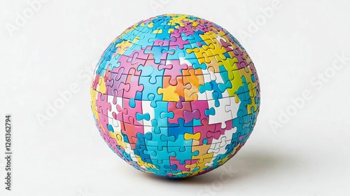 Autism Sunday Colorful puzzle globe on a white background. photo