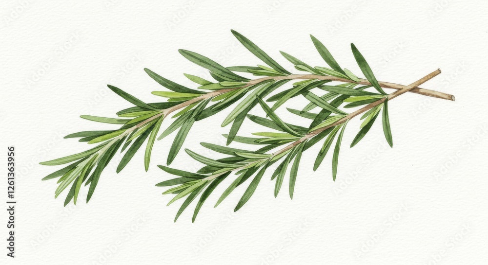 Watercolor rosemary branch on white background Watercolor rosemary branch on white background