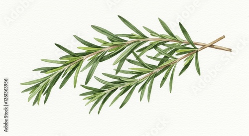 Watercolor rosemary branch on white background