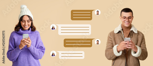 Young couple chatting on be...