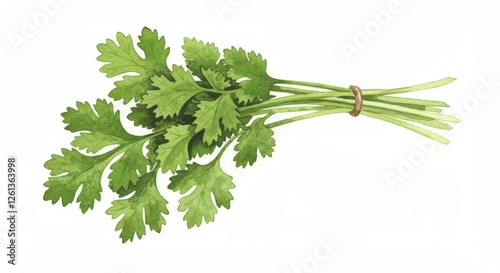 Watercolor bunch of cilantro and coriander on white background