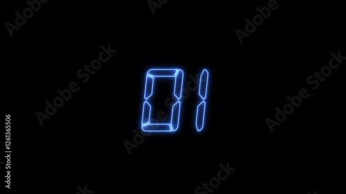 01 one neon lighting text with neon animation on black background, neon linear number one and colorful cloud glowing with blue neon light, abstract black background.