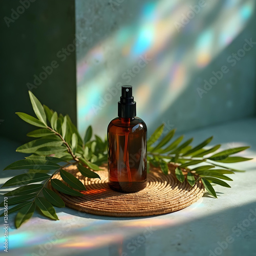a dark amber glass bottle spray