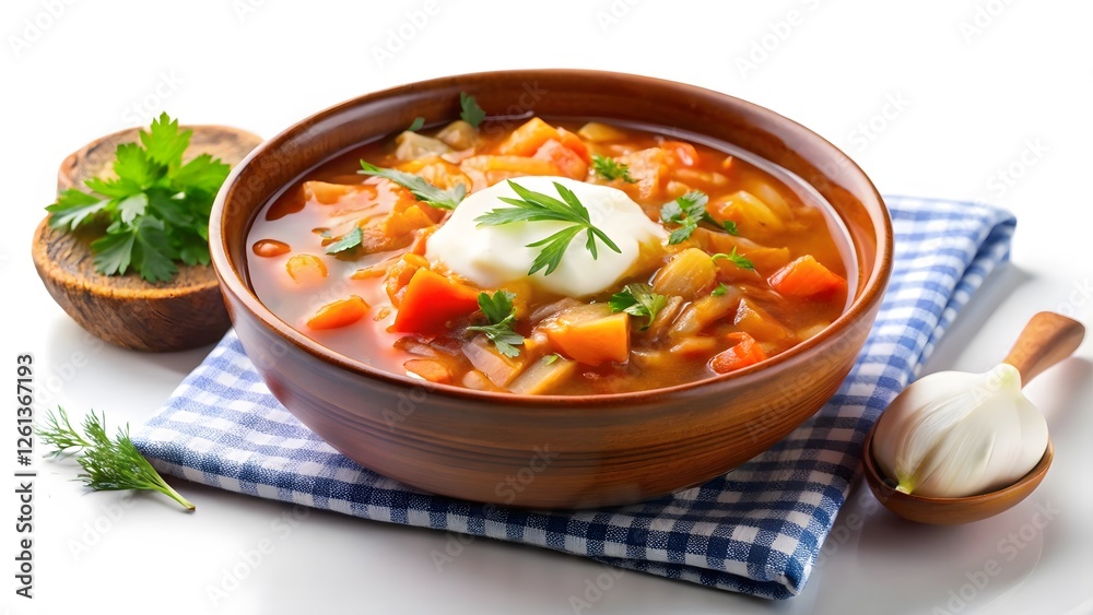 Bowl of Vegetable Soup with Sour Cream and Herbs Bowl of Vegetable Soup with Sour Cream and Herbs