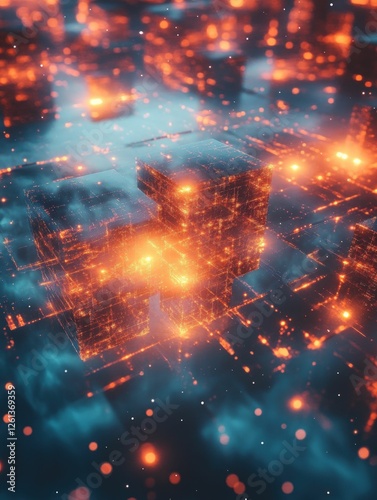 Glowing cubes reflect digital network energy