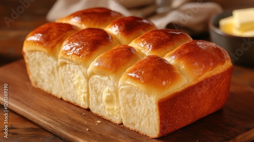 Golden and Fluffy Pull-Apart Bread Rolls on a Rustic Wooden Board photo