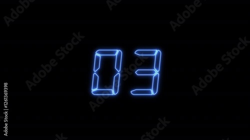 03 three neon lighting text with neon animation on black background, neon linear number three and colorful cloud glowing with blue neon light, abstract black background.