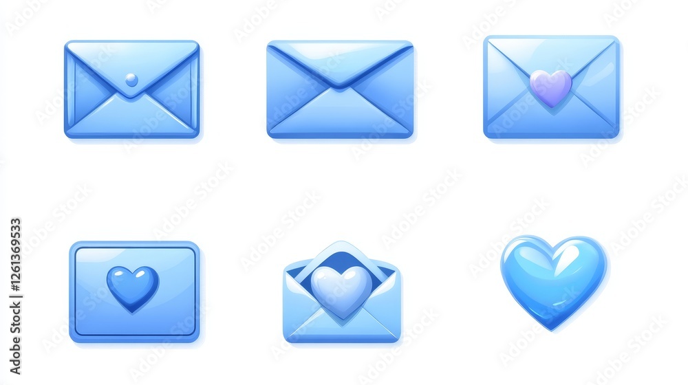 Blue envelope icon set on white background
Vector set of icons with envelope and hearts eps vector Blue envelope icon set on white background
Vector set of icons with envelope and hearts eps vector