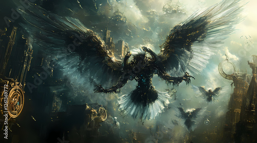 Mechanical phantasmagoria. Mechanical Angelic Beings. Illustration