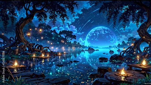 Neon Eden: AI-Crafted Jungle Pyramids with Bioluminescent Vines Under a Cyber Moon