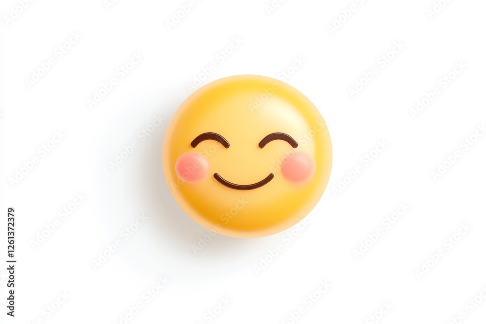 Fototapeta premium Bright and cheerful flat design representation of a smiling emoji with rosy cheeks and a happy expression