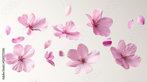 Wallpaper Mural Flying pink blossom flowers isolated on transparent background, perfect for soft designs. Torontodigital.ca