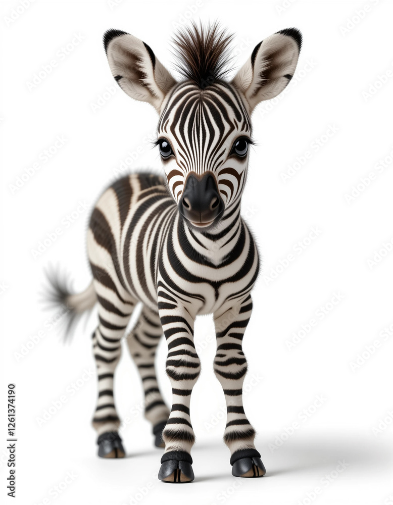 Baby Zebra Standing with a Striped Coat and Big Innocent Eyes Baby Zebra Standing with a Striped Coat and Big Innocent Eyes