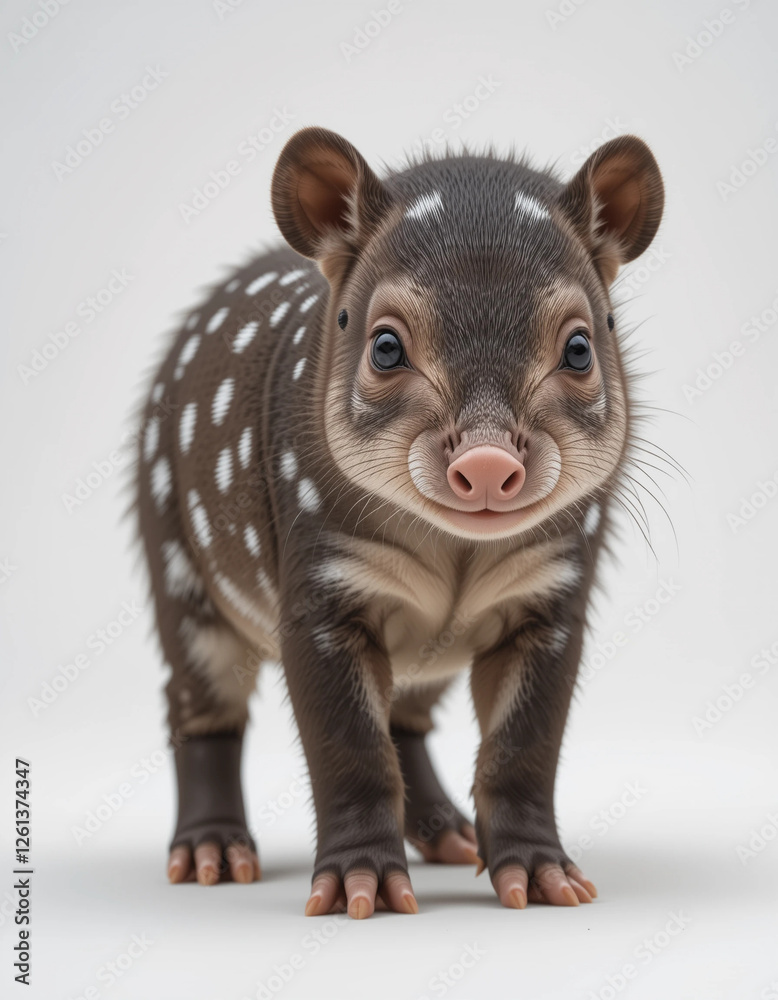 Obraz premium Baby Tapir Standing with a Spotted Coat and Big Eyes