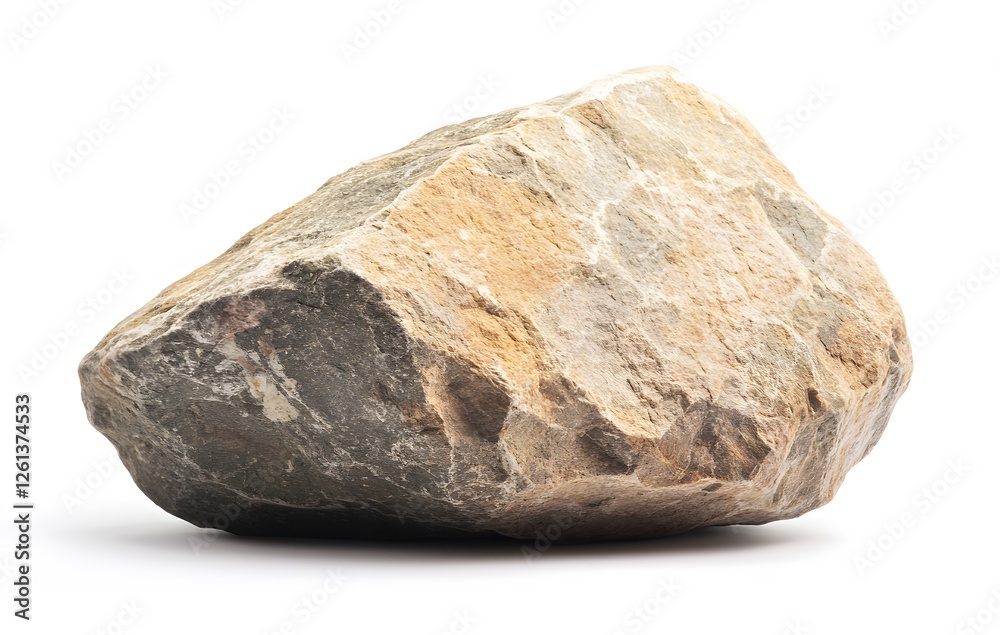 A single large rough textured rock isolated on white A single large rough textured rock isolated on white