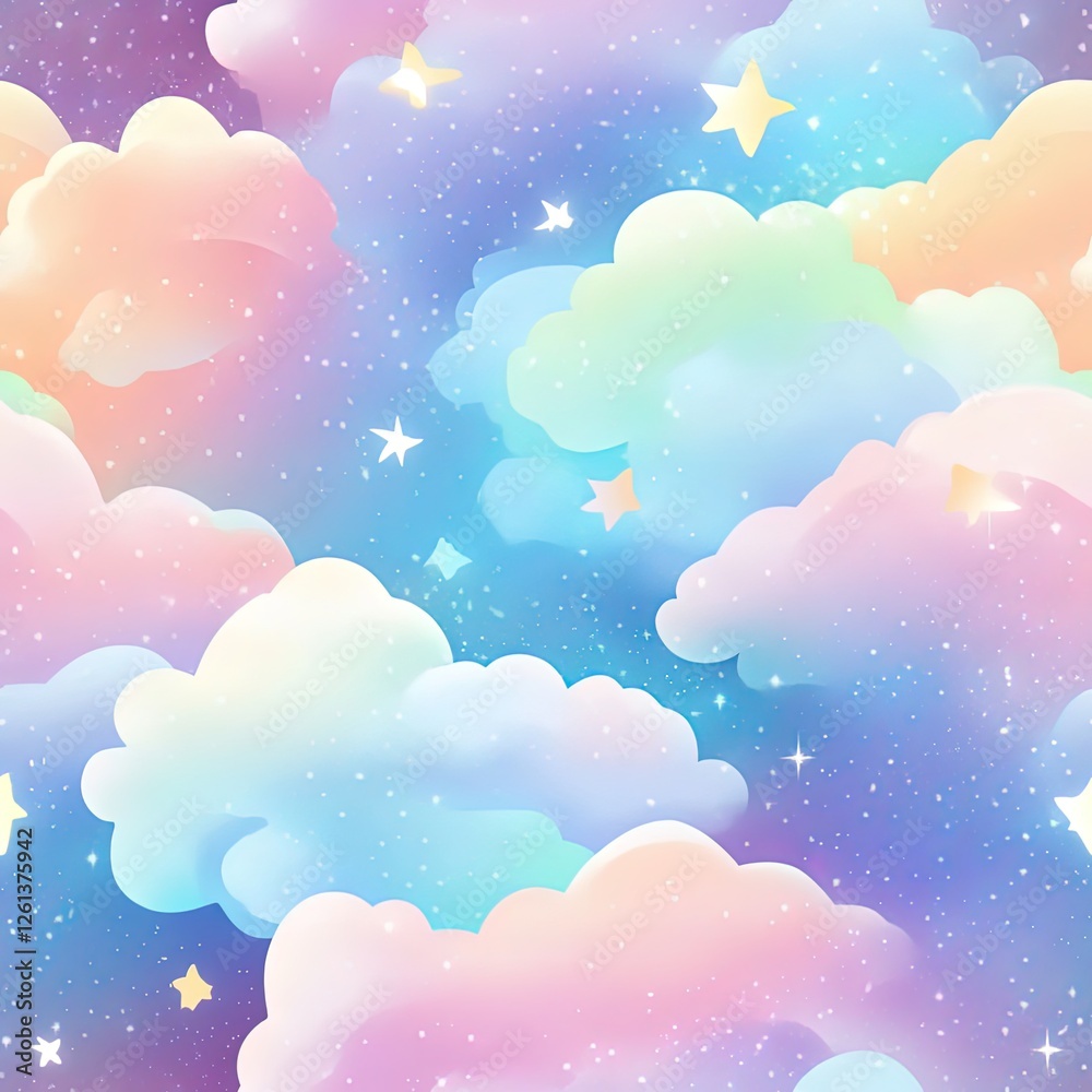 Pastel Rainbow Clouds and Stars Seamless Pattern Texture Pastel Rainbow Clouds and Stars Seamless Pattern Texture