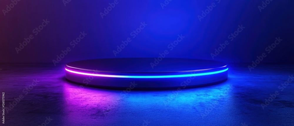 Futuristic platform with neon lighting, sleek design, blue tones Futuristic platform with neon lighting, sleek design, blue tones