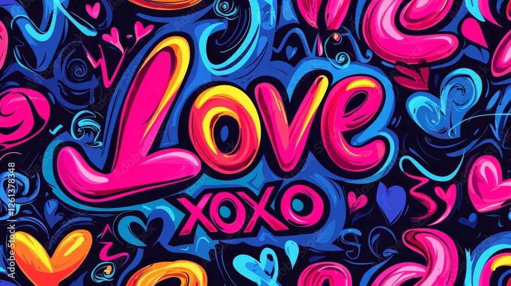 Psychedelic seamless pattern with swirling Love and XOXO typography, vibrant neon colors, bold repeating design Psychedelic seamless pattern with swirling Love and XOXO typography, vibrant neon colors, bold repeating design