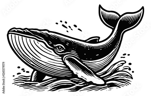 whale engraving black and white outline