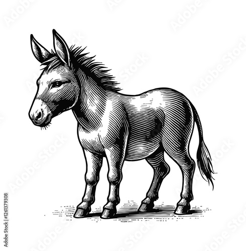 donkey engraving black and white outline